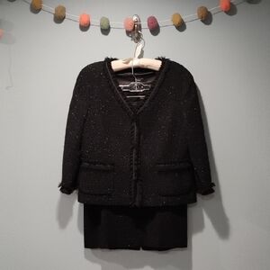 Talbots Black Tweed Fringe-Trim Jacket and Skirt Set